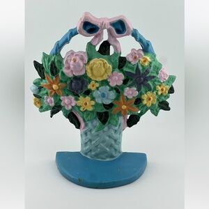 Antique Cast Iron BASKET of FLOWERS Doorstop Decorative Art Statue